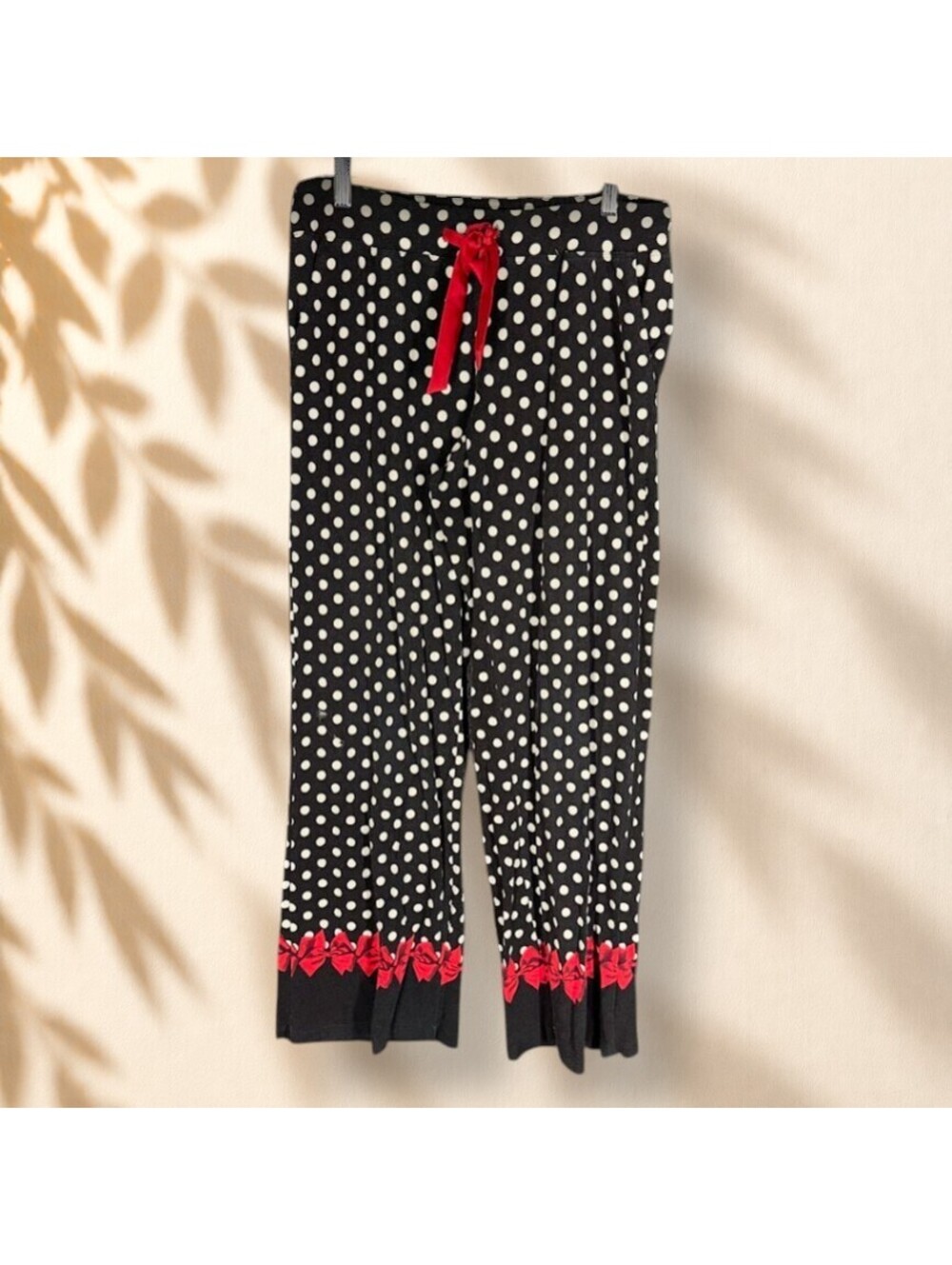 Soma Pajama Set Women S/L Black Polka Dot Button Collared Long Sleeve Straight
